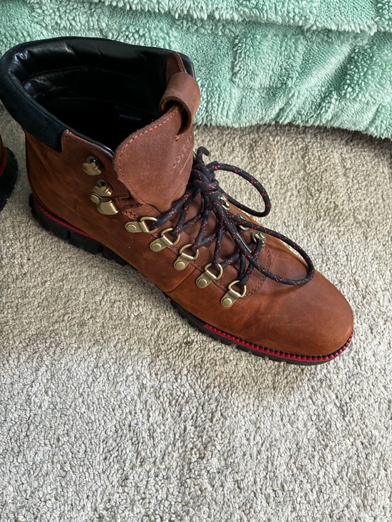 Cole Haan Brown Leather Lace-Up Hiking Boots with Black Collar main image 5
